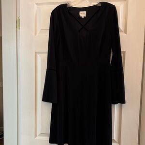 Ashley Graham A-Line Black Long-Sleeve Dress with V-Neck